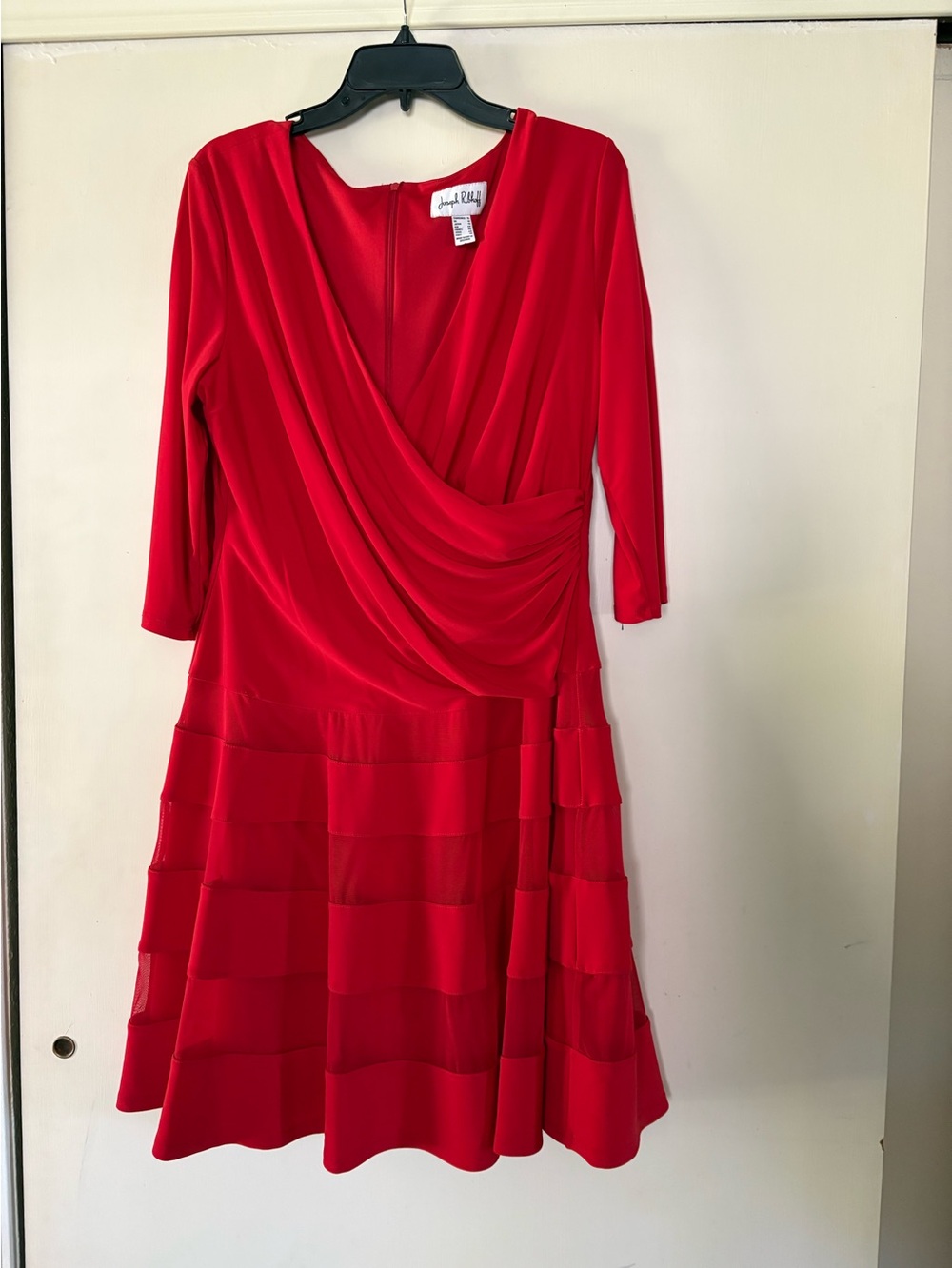 Joseph Ribkoff Vibrant Red Draped V-Neck Fit-and-Flare Dress